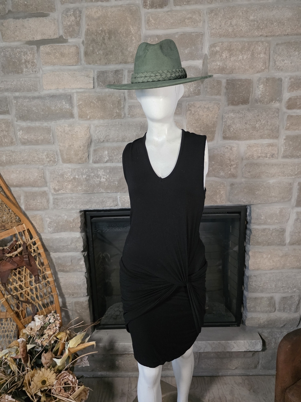 Revolve Young Fabulous & Broke Black Draped Midi Dress